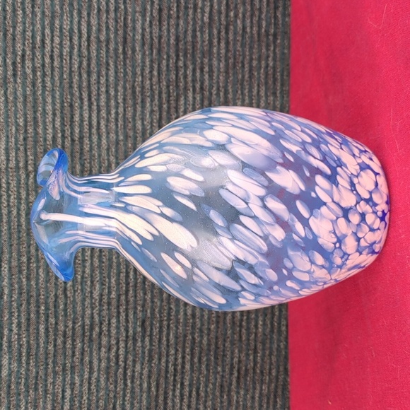 Vintage Hand Blown Blue And White Bud Vase 6.5" Tall - Picture 3 of 8